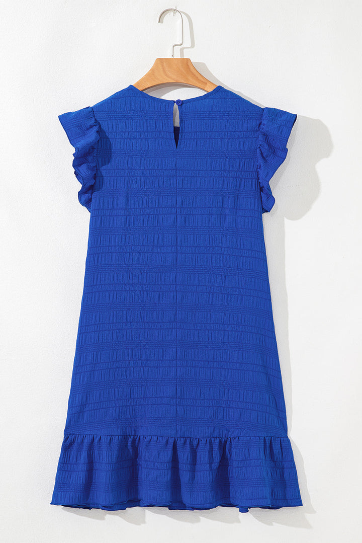 Claire Textured Flutter Sleeve Ruffled Mini Dress