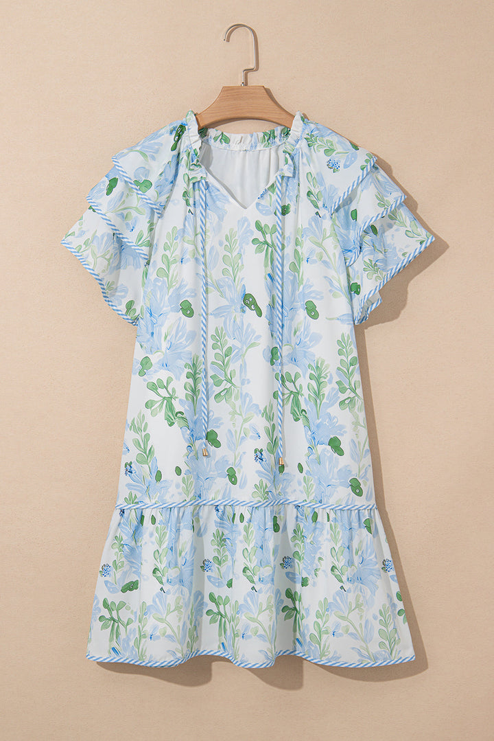 Madalyn Floral Contrast Edge Layered Short Sleeve Mini Dress