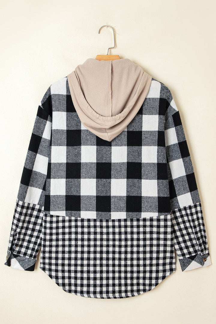 Cecelia Patchwork Drawstring Hooded Shacket