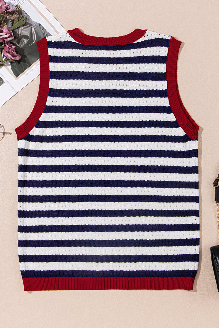 Amora Contrast Trim Sleeveless Sweater