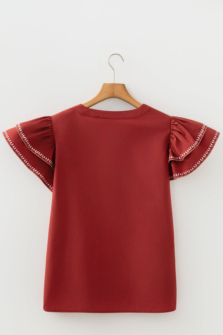 Andie Trim Flutter Sleeve Blouse