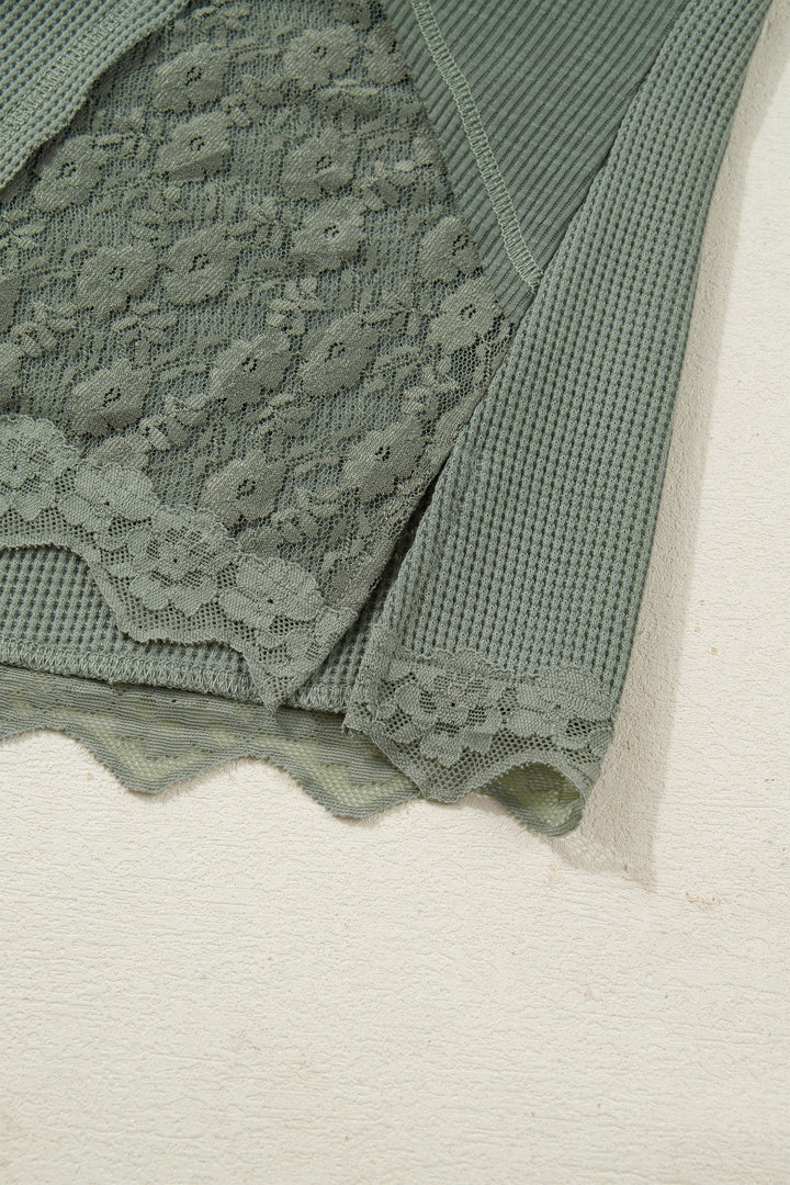 Miriam Ribbed Lace Patchwork Long Sleeve Top