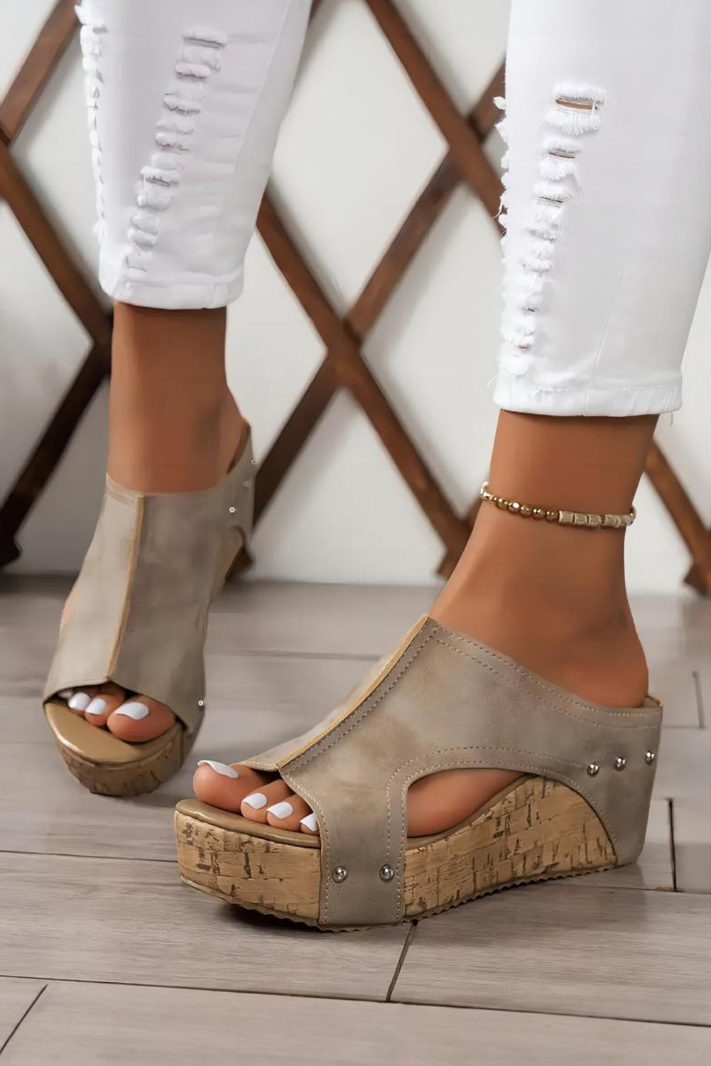 Gianna Pu Leather Wedge Slippers