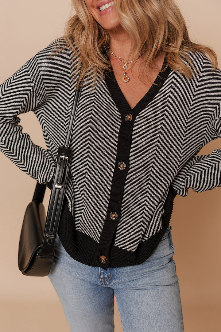 Nylah Stripe Front Herringbone Cardigan