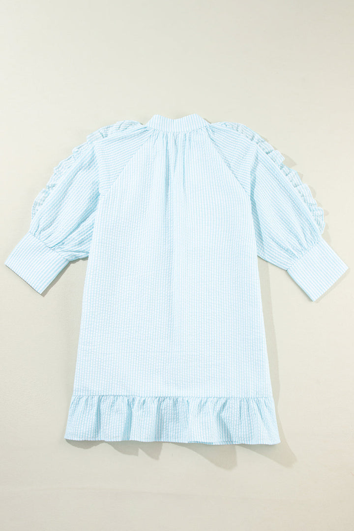 Gracie Seersucker Ruffled Puff Sleeve Mini Dress