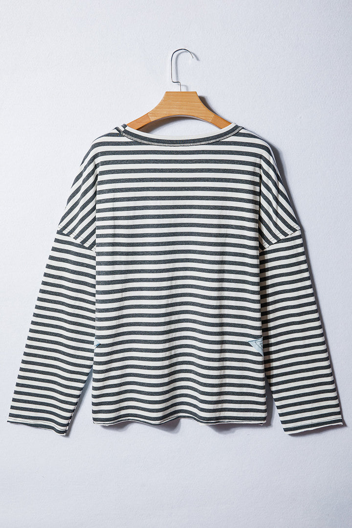 Sevyn Contrast Star Stitched Long Sleeve PLUS Top