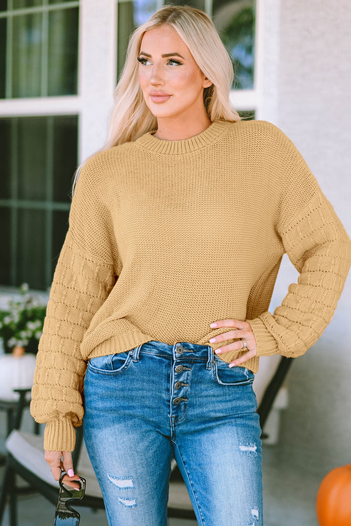 Jayla Hollowed Bubble Sleeve Knit Sweater