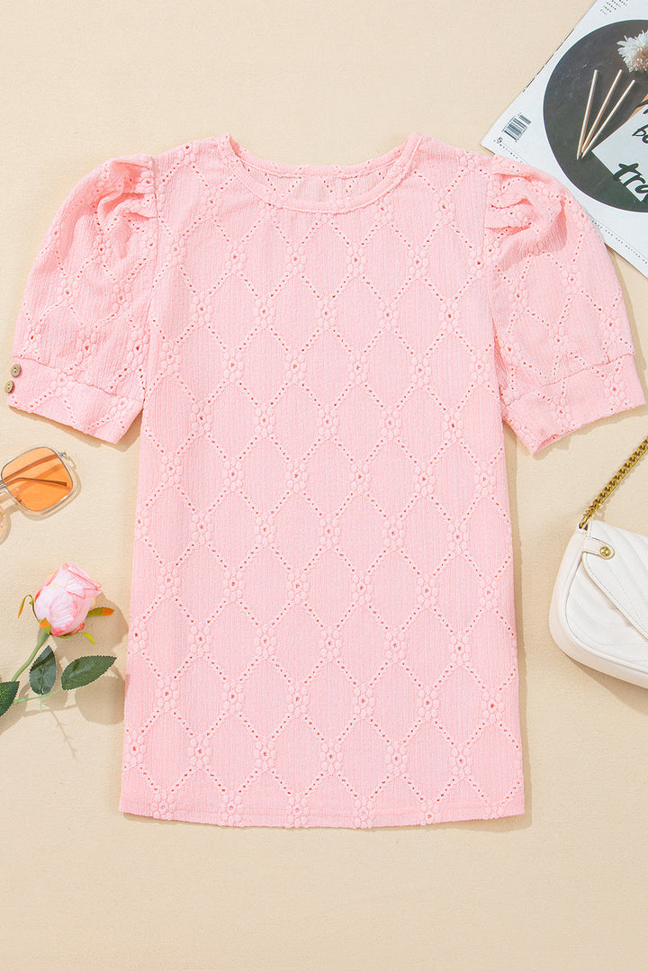 Scarlet Flower Textured Short Sleeve Top.