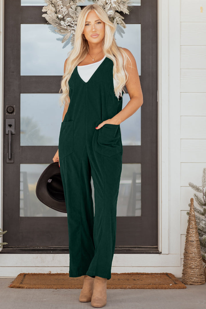 Elle Corduroy Patched Sleeveless Jumpsuit