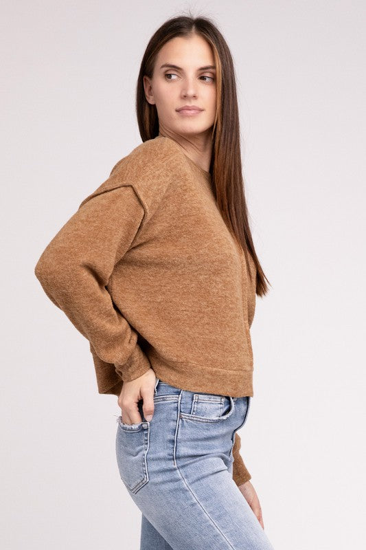Mollie Melange Hacci Hi-Low Hem Sweater