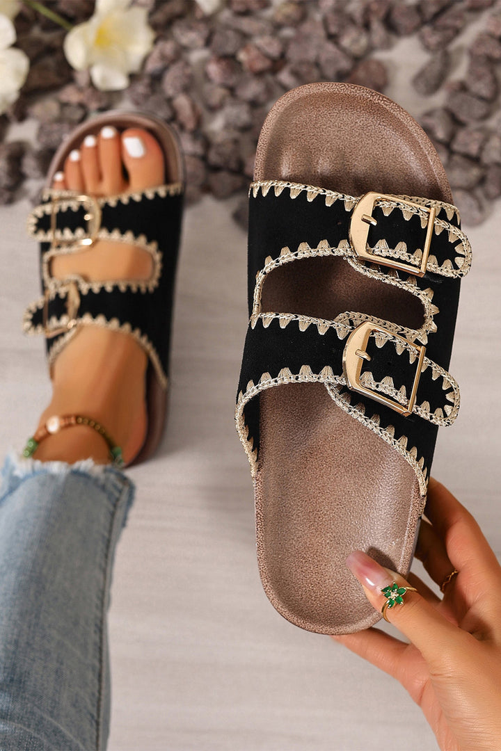 Kehlani Buckle Faux Suede Slippers