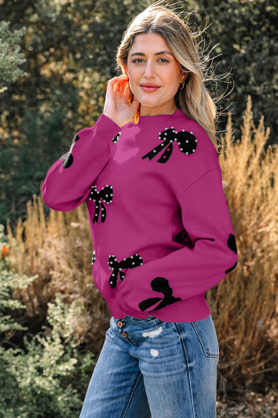 Lucy Bow Pattern Loose Sweater