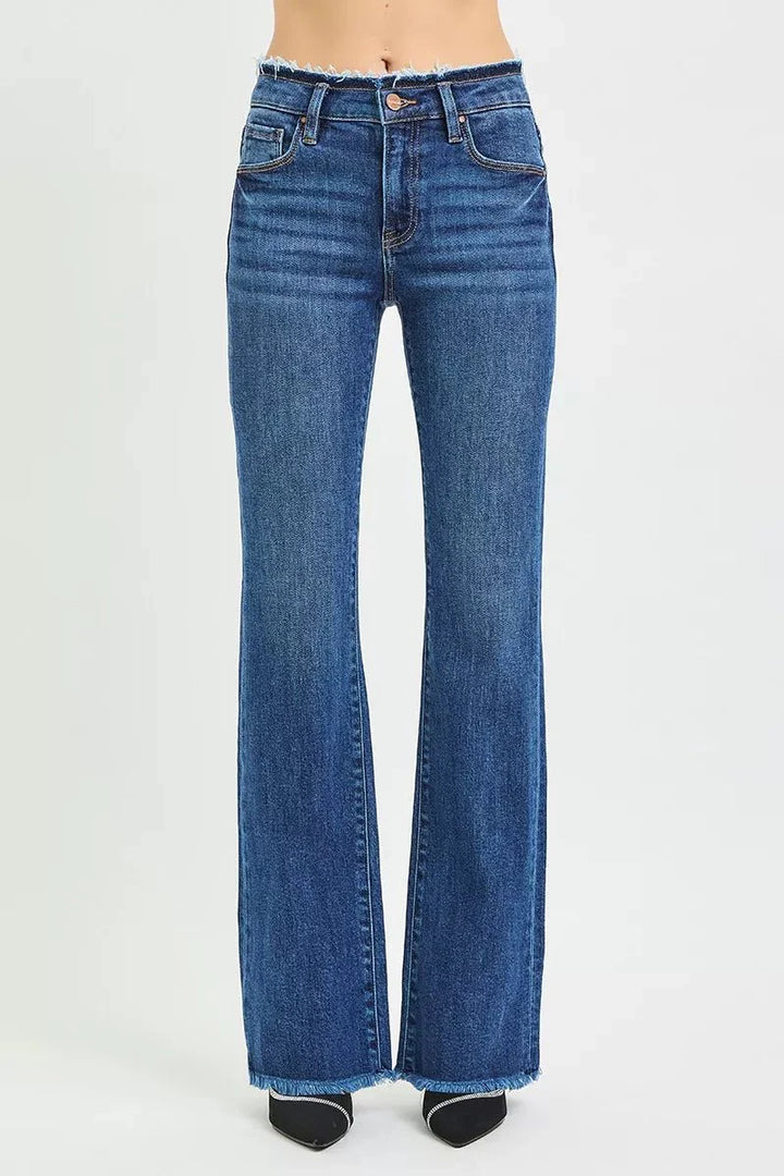RISEN Full Size Mid Rise Bootcut Frayed Waistband Hem Detail Jeans Plus Size