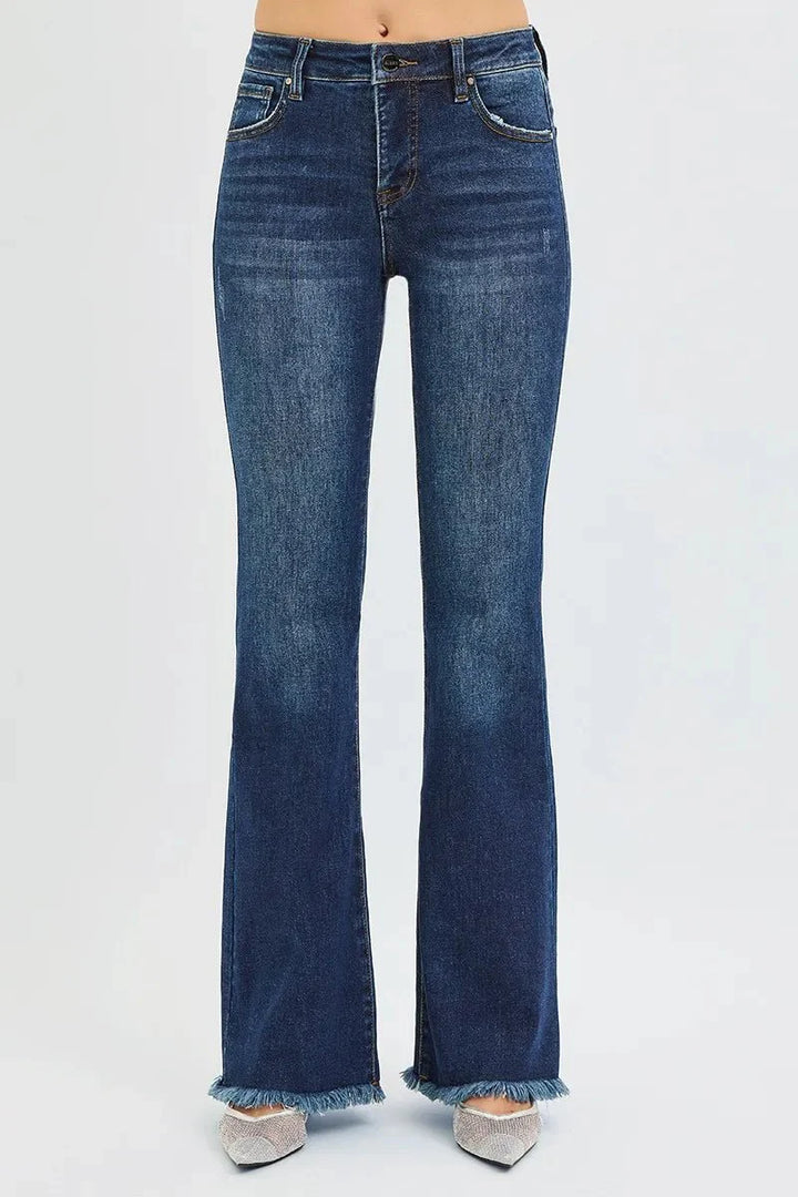 RISEN Full Size Tummy Control Mid Rise Flare Jeans Plus Size