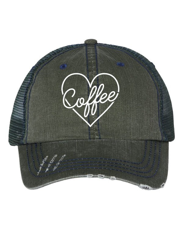 Heart and Coffee Embroidered Trucker Hat