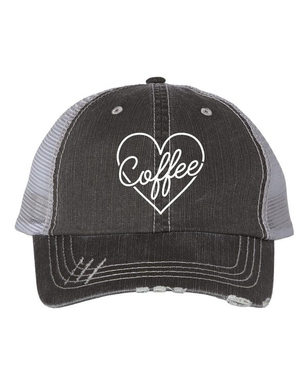 Heart and Coffee Embroidered Trucker Hat
