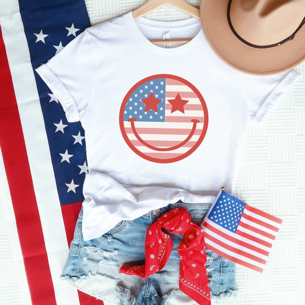 Flag Smiley Face Short Sleeve Graphic Tee