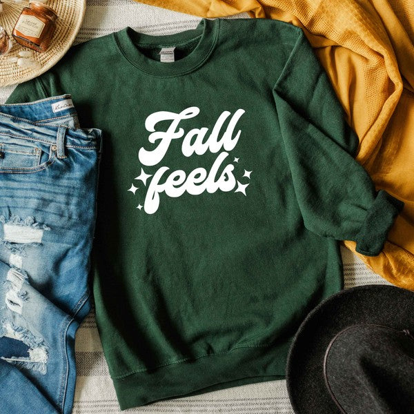 Fall Feels Stars Graphic Sweatshirt at LovaMe Boutique in Dark Green