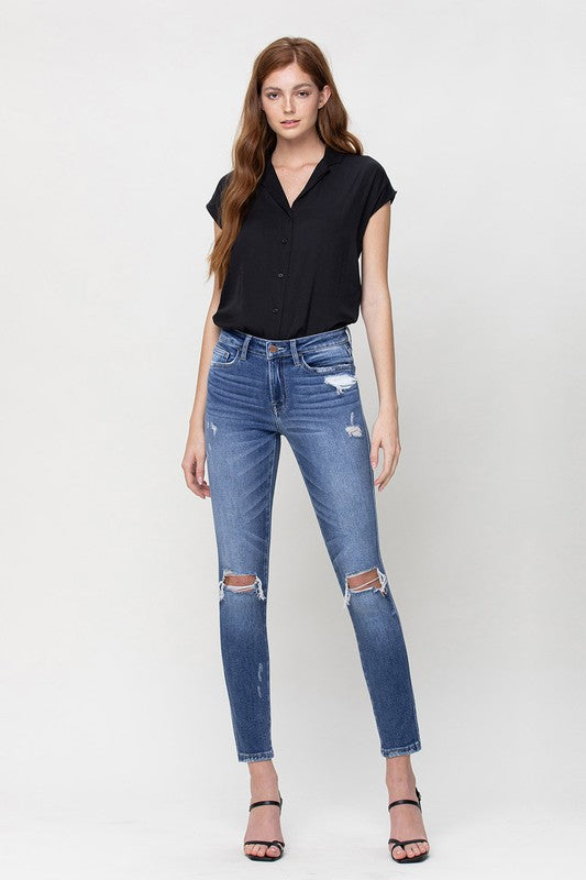 DANA DISTRESSED MID RISE ANKLE SKINNY JEANS