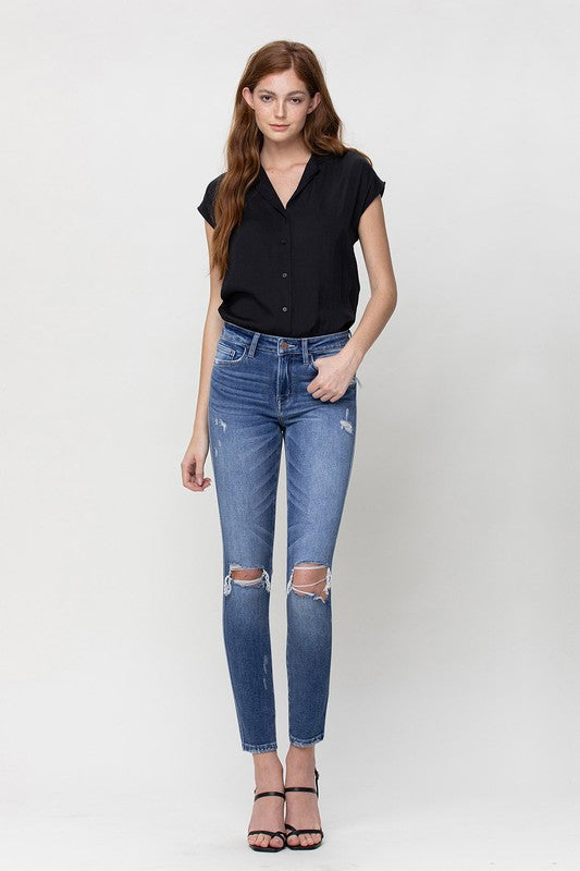 DANA DISTRESSED MID RISE ANKLE SKINNY JEANS