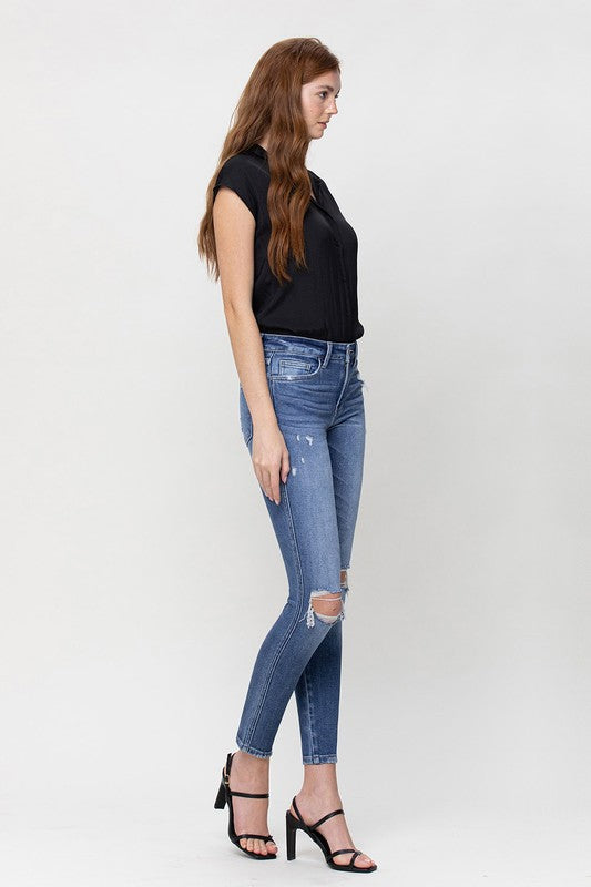 DANA DISTRESSED MID RISE ANKLE SKINNY JEANS