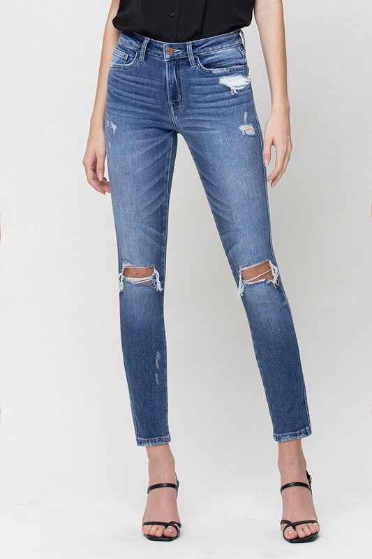 DANA DISTRESSED MID RISE ANKLE SKINNY JEANS