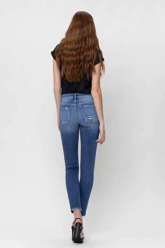 DANA DISTRESSED MID RISE ANKLE SKINNY JEANS