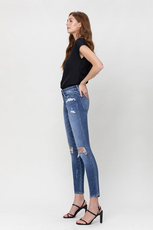 DANA DISTRESSED MID RISE ANKLE SKINNY JEANS