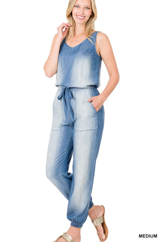 Aaron Chambray Sleeveless Jumpsuit