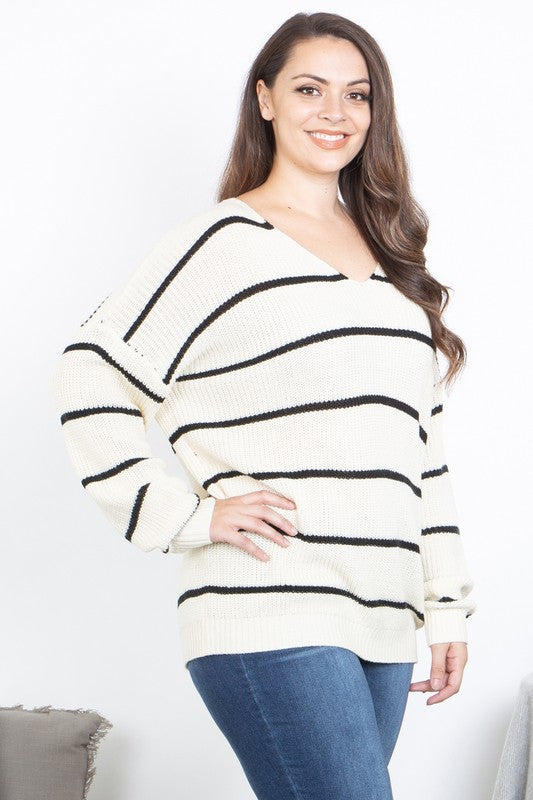 Bara V-Neck Sweater Plus at LovaMe Boutique. 