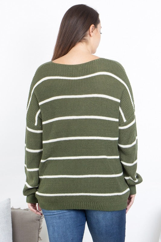 Bara V-Neck Sweater Plus at LovaMe Boutique. 