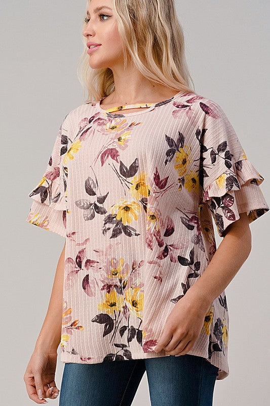 Hilma Ruffle Sleeve Floral Top Plus