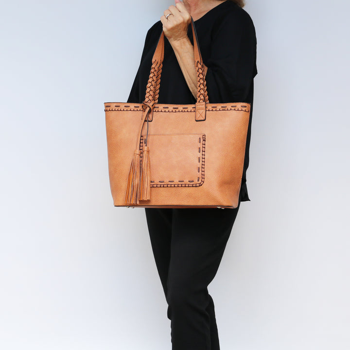 Cora Stitched Tote - Concealed Carry Cinnamon