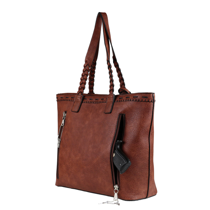 Cora Stitched Tote - Concealed Carry Mahogany