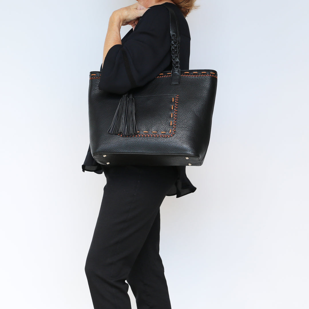 Cora Stitched Tote - Concealed Carry Black