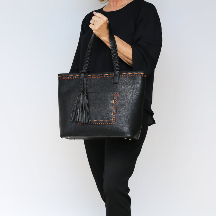 Cora Stitched Tote - Concealed Carry Black