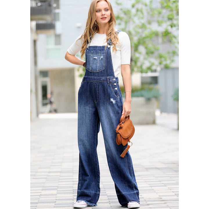 REBA DISTRESSED DENIM OVERALLS