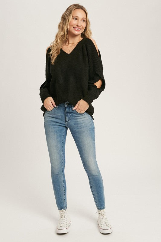 TWISTED OPEN SHOULDER SWEATER PULLOVER