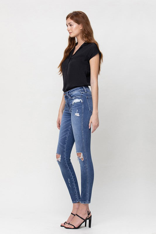 DANA DISTRESSED MID RISE ANKLE SKINNY JEANS