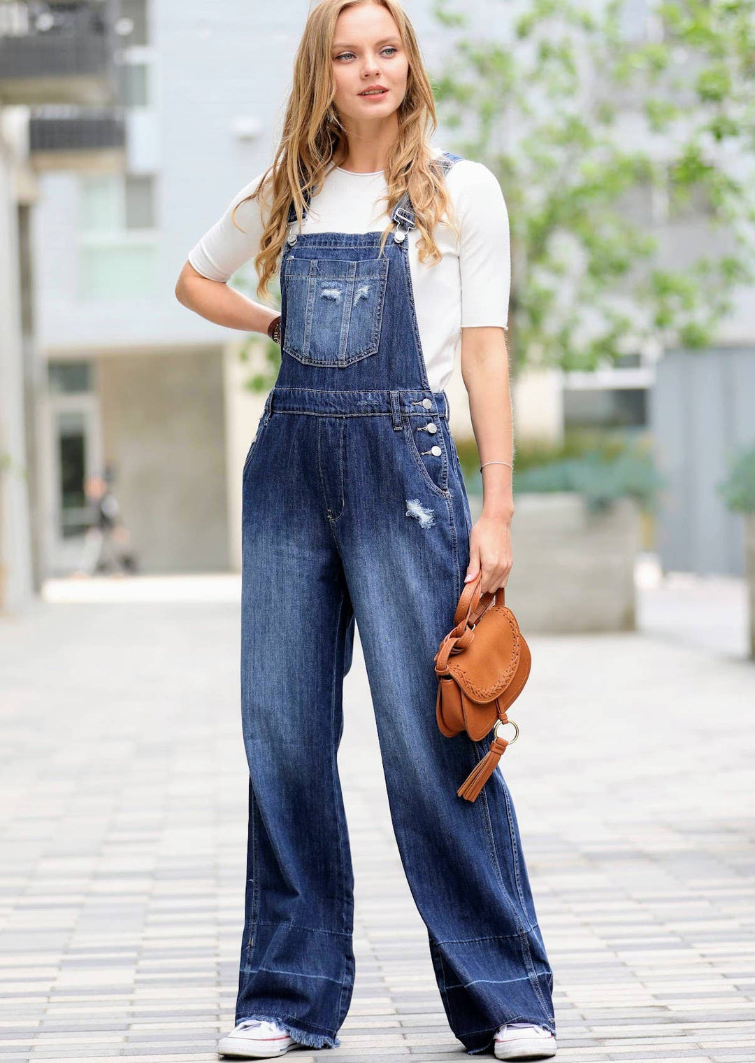 REBA DISTRESSED DENIM OVERALLS