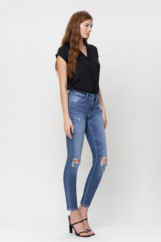 DANA DISTRESSED MID RISE ANKLE SKINNY JEANS