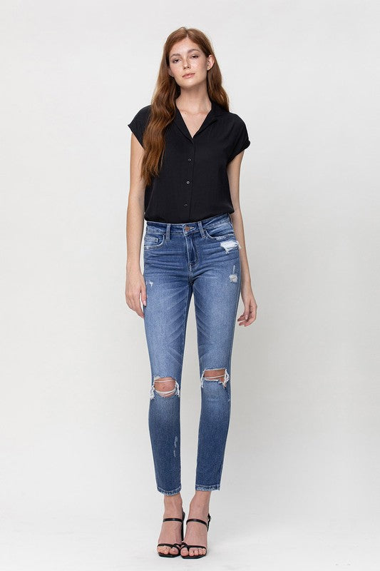 DANA DISTRESSED MID RISE ANKLE SKINNY JEANS