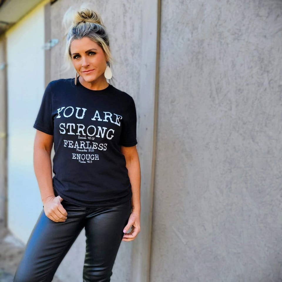 YOU ARE STRONG BLACK TULTEX FAITH GRAPHIC TEE